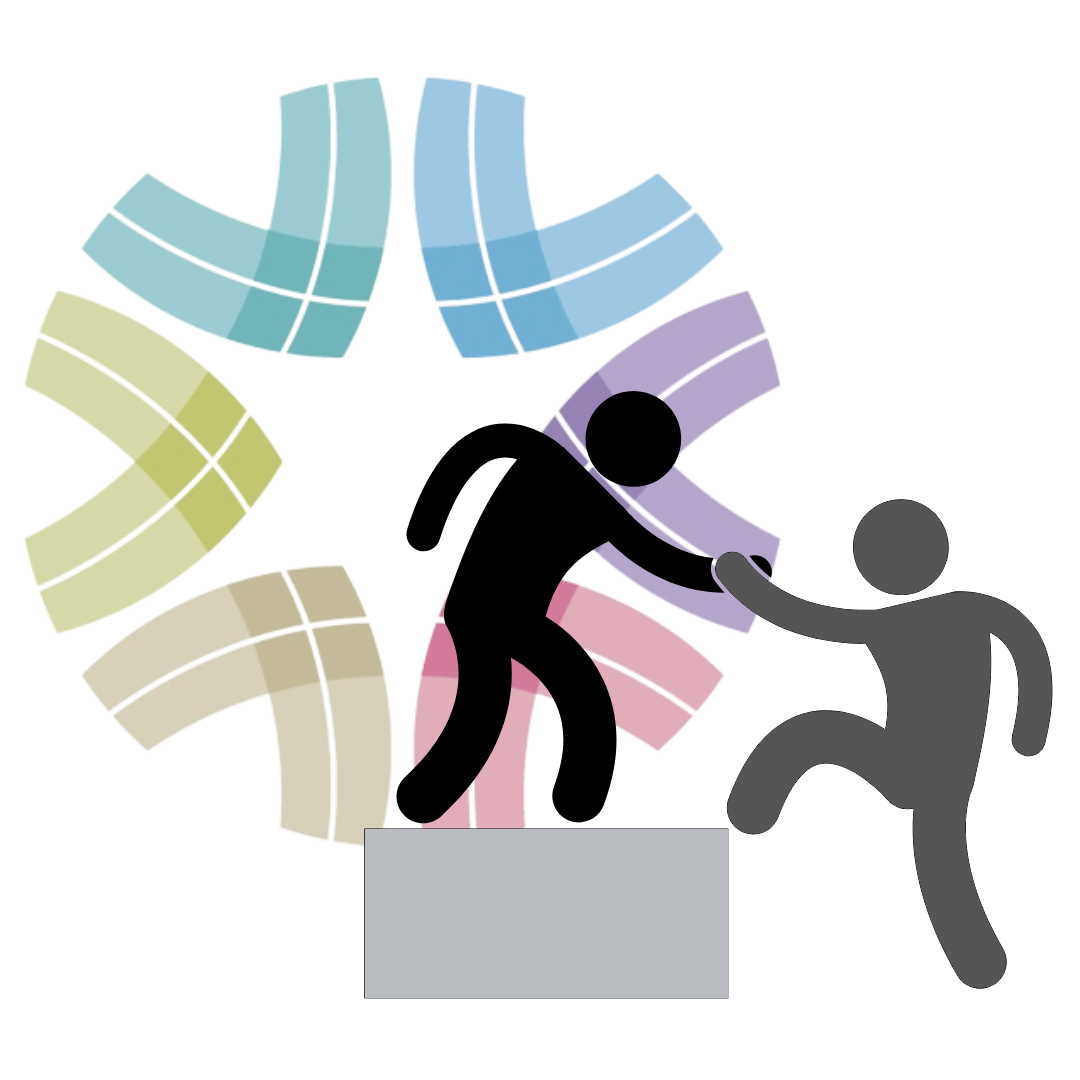 Leadership and Management logo, one figure helping another up