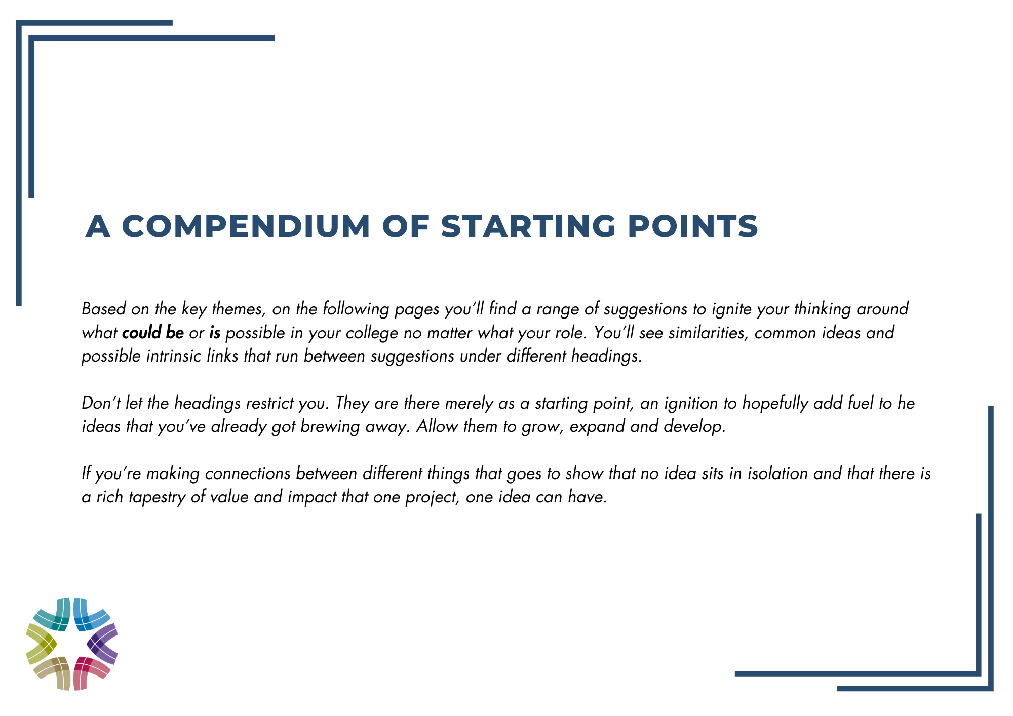 A Compendium of starting points; description of how to use the starting points